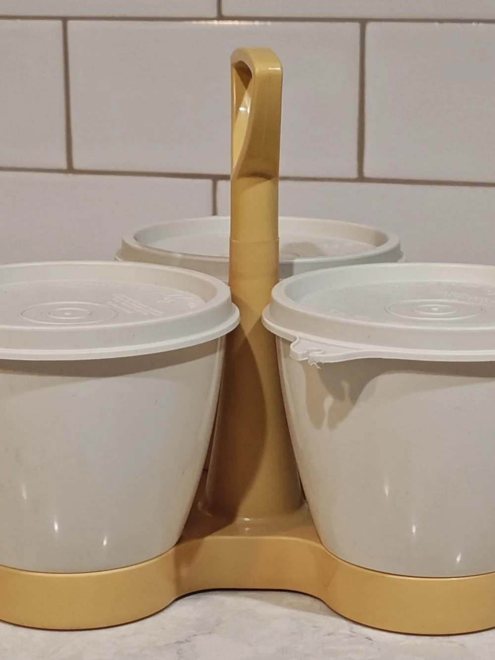 Vintage Tupperware Harvest Gold Condiment Caddy Server Set Retro Kitchen